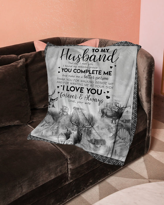 Personalized To My Husband Deer Fleece Blanket From Wife Thank You For Walking Beside Me Great Customized Gift For Birthday Christmas Thanksgiving Anniversary Father's Day
