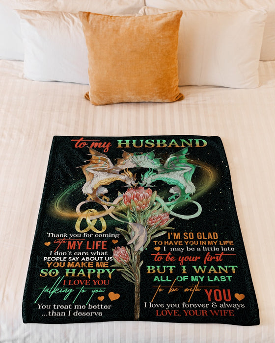 Personalized To My Husband Dragon Fleece Blanket From Wife Thank You For Coming Into My Life Great Customized Gift For Birthday Christmas Thanksgiving Anniversary Father's Day