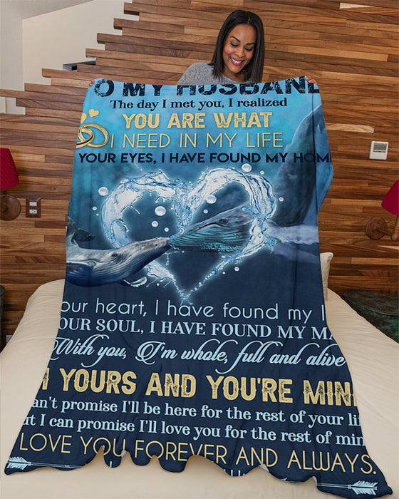Personalized To My Husband Blue Whale Fleece Blanket From Wife In Your Heart, I Have Found My Love Great Customized Gift For Birthday Christmas Thanksgiving Anniversary Father's Day