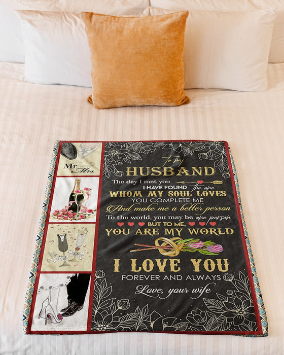 Personalized To My Husband Wine And Glass Fleece Blanket From Wife You Complete Me And Make Me A Better Person Great Customized Gift For Birthday Christmas Thanksgiving Anniversary Father's Day