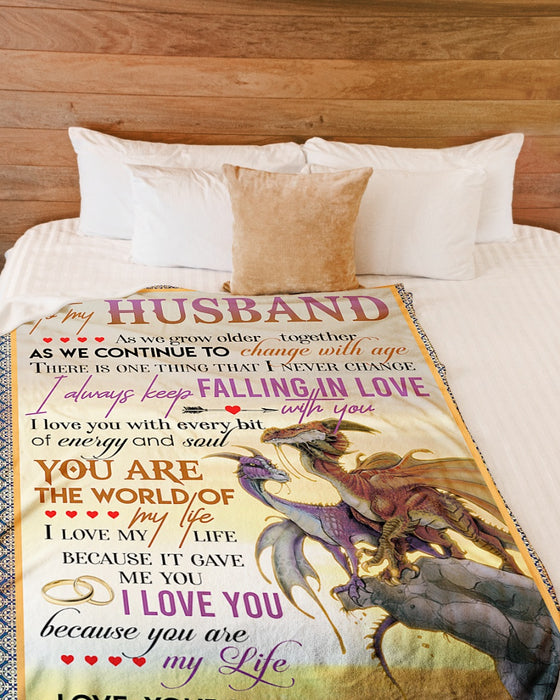 Personalized To My Husband Dragon Fleece Blanket From Wife I Always Keep Falling In Love With You Great Customized Gift For Birthday Christmas Thanksgiving Anniversary Father's Day