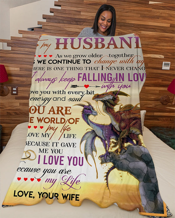 Personalized To My Husband Dragon Fleece Blanket From Wife I Always Keep Falling In Love With You Great Customized Gift For Birthday Christmas Thanksgiving Anniversary Father's Day