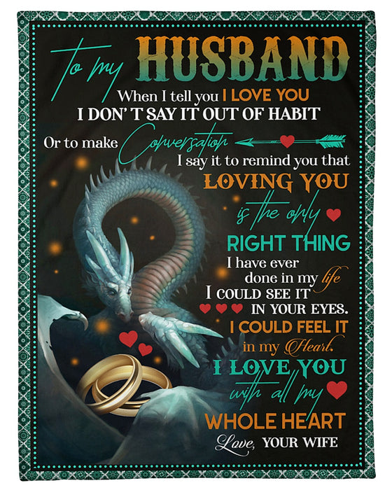 Personalized To My Husband Dragon Fleece Blanket From Wife I Love You With All My Whole Heart Great Customized Gift For Birthday Christmas Thanksgiving Anniversary Father's Day