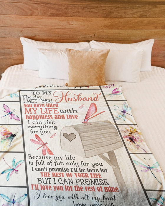 Personalized To My Husband Dragonfly Fleece Blanket From Wife You Have Filled My Life With Love Great Customized Gift For Birthday Christmas Thanksgiving Anniversary Father's Day