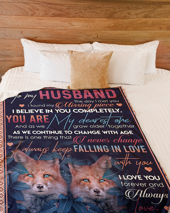 Personalized To My Husband Fox Fleece Blanket From Wife I Found My Missing Piece Great Customized Gift For Birthday Christmas Thanksgiving Anniversary Father's Day