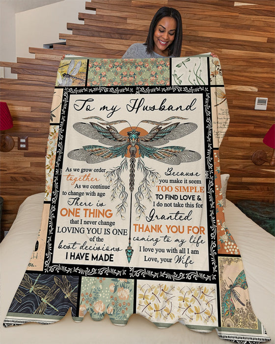 Personalized To My Husband Dragonfly Fleece Blanket From Wife There Is One Thing I Never Change Great Customized Gift For Birthday Christmas Thanksgiving Anniversary Father's Day