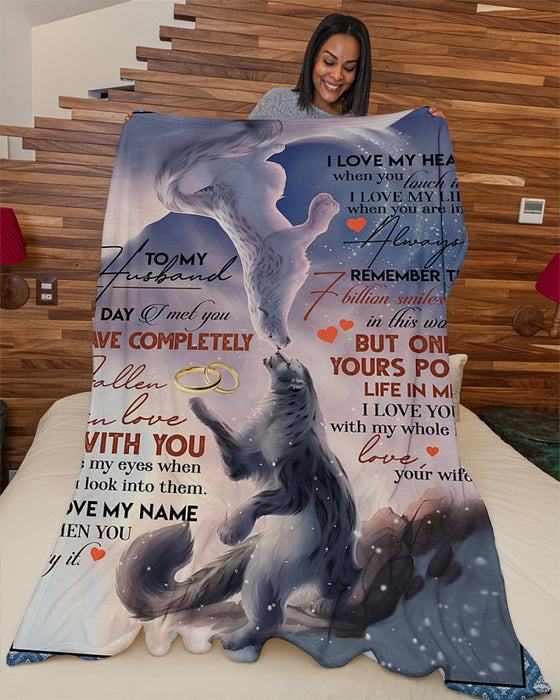 Personalized To My Husband Snow Leopard Fleece Blanket From Wife I Have Completely Fall In Love With You Great Customized Gift For Birthday Christmas Thanksgiving Anniversary Father's Day