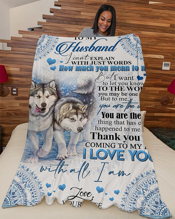 Personalized To My Husband Couple Wolves Fleece Blanket From Wife I Can't Explain With Just Words Great Customized Gift For Birthday Christmas Thanksgiving Anniversary Father's Day