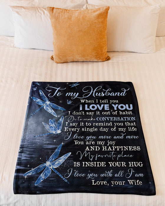 Personalized To My Husband Dragonfly Fleece Blanket From Wife I Love You More And More Great Customized Gift For Birthday Christmas Thanksgiving Anniversary Father's Day
