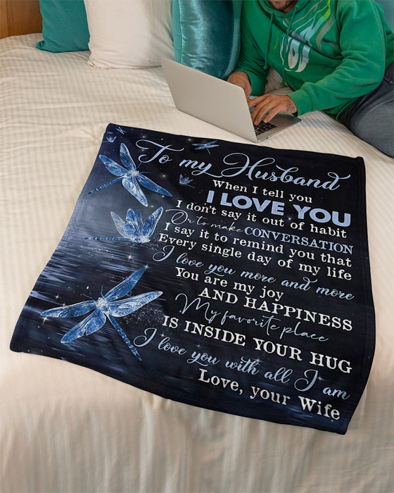 Personalized To My Husband Dragonfly Fleece Blanket From Wife I Love You More And More Great Customized Gift For Birthday Christmas Thanksgiving Anniversary Father's Day