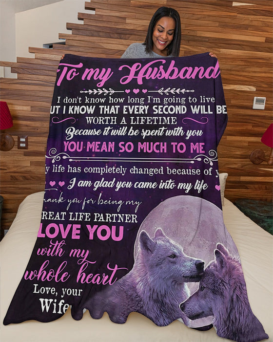 Personalized To My Husband Wolf Fleece Blanket From Wife I'm Glad You Came Into My Life Great Customized Gift For Birthday Christmas Thanksgiving Anniversary Father's Day