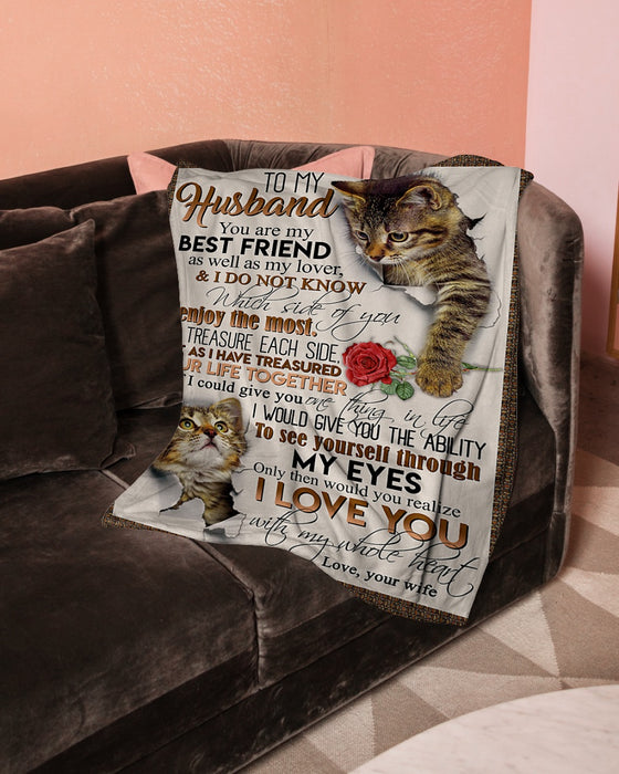Personalized To My Husband Kitty Fleece Blanket From Wife You Are My Bestfriend As Well As My Lover Great Customized Gift For Birthday Christmas Thanksgiving Anniversary Father's Day