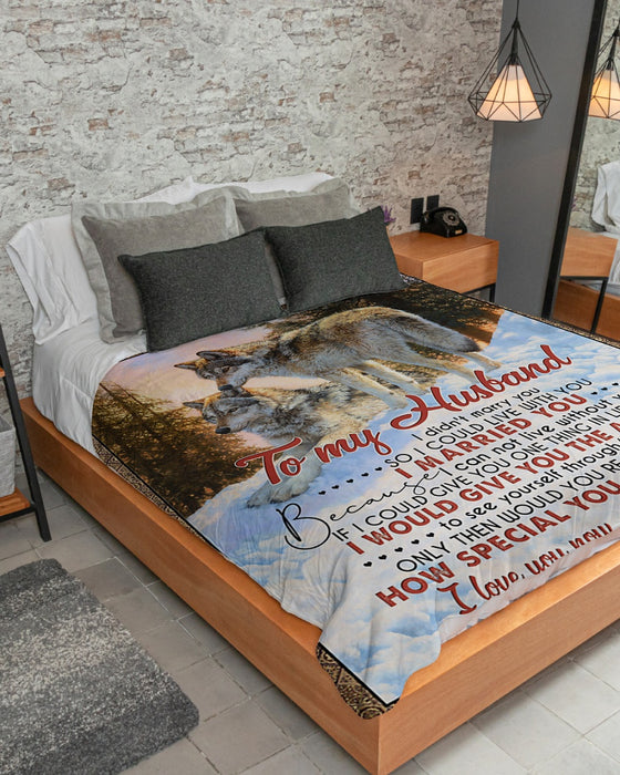 Personalized To My Husband Wolf Fleece Blanket From Wife Great Customized Gift For Birthday Christmas Thanksgiving Anniversary I Love You Now, Until And Forever