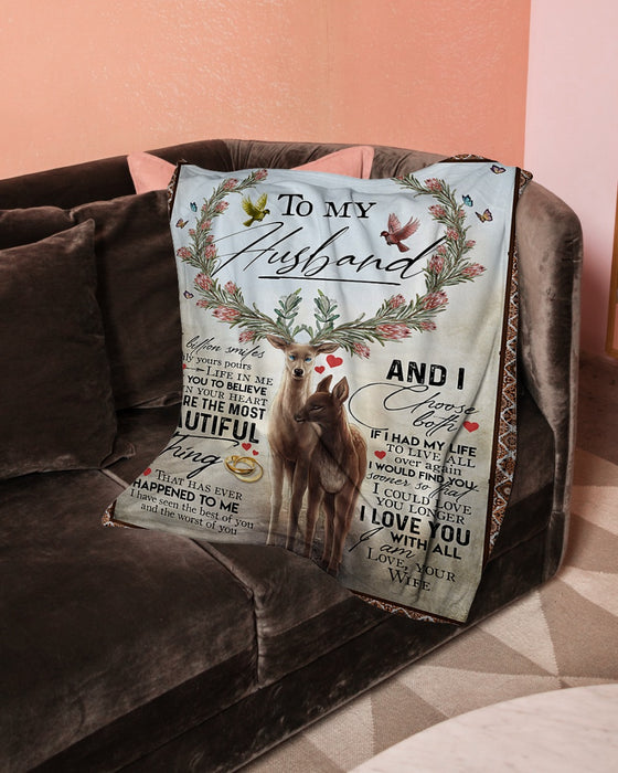Personalized To My Husband Deer Fleece Blanket From Wife 7 Billion Smiles And Only Yours Pours Life In Me Best Customized Gift For Birthday Christmas Thanksgiving Anniversary