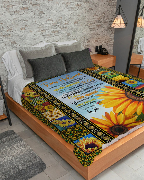 Personalized To My Husband Sunflower Fleece Blanket From Wife Lucky Me For I Was There The Day I Met You Great Customized Gift For Birthday Christmas Thanksgiving Anniversary