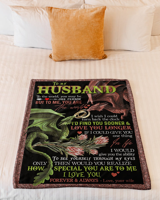 Personalized To My Husband Dragons Fleece Blanket From Wife To The World You May Be One Person But To Me You Are The World Great Customized Gift For Birthday Christmas Thanksgiving Anniversary