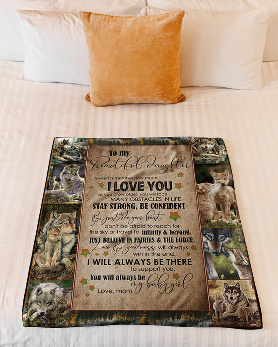 Personalized To My Daughter Wolf Fleece Blanket From Mom I Will Always Be There To Support You Great Customized Blanket For Birthday Christmas Thanksgiving
