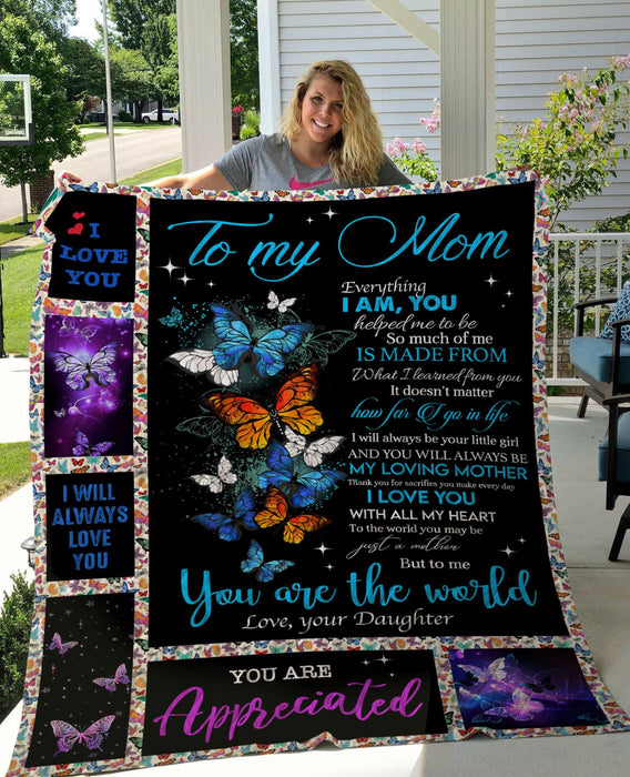 Personalized To My Mom Butterflies Fleece Blanket From Daughter I Will Always Be Your Little Girl Great Customized Gift For Mother's day Birthday Christmas Thanksgiving