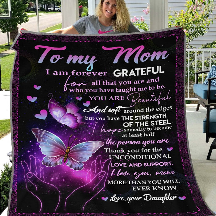Personalized To My Mom Butterflies Fleece Blanket From Daughter Thank You For Unconditional Love And Support Great Customized Gift For Mother's day Birthday Christmas Thanksgiving