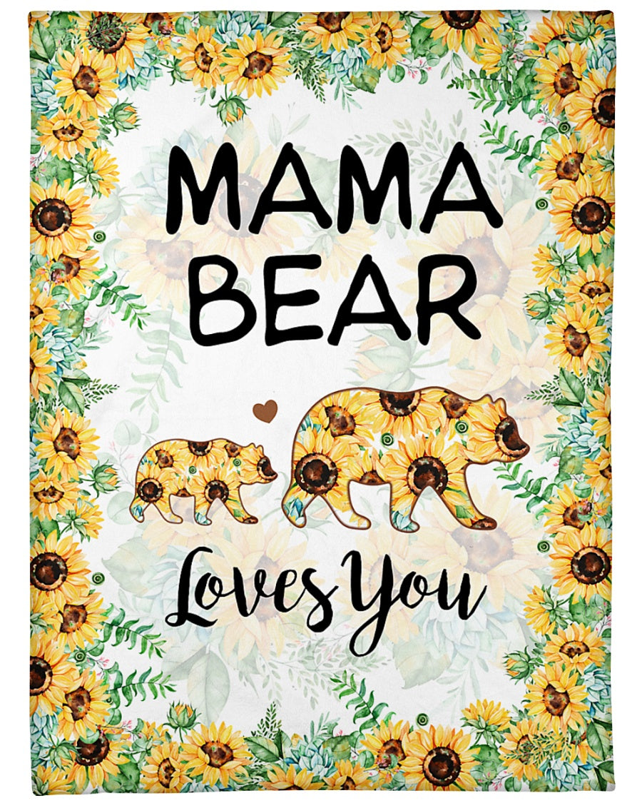Retro Sunset Mama Bear Personalized Blanket with Cubs - LemonsAreBlue