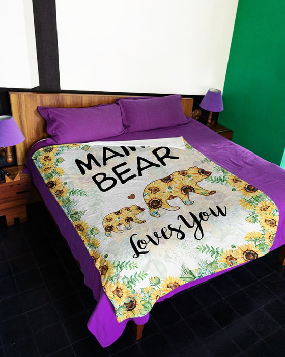To My Mom Fleece Blanket Mama Bear Sunflower Great Customized Blanket Gift For Mother's Day Birthday Christmas Thanksgiving