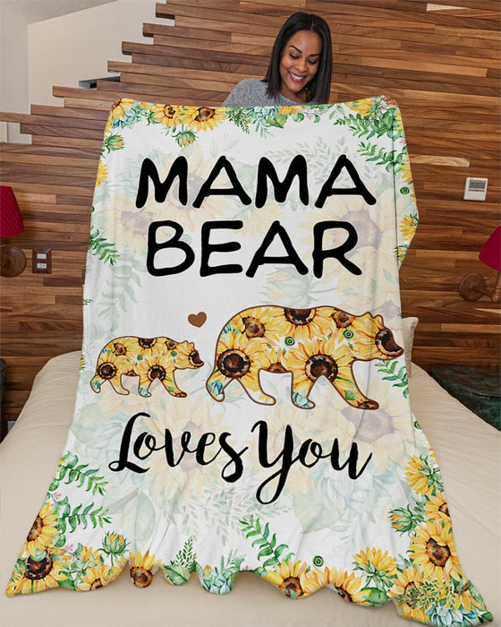 Retro Sunset Mama Bear Personalized Blanket with Cubs - LemonsAreBlue