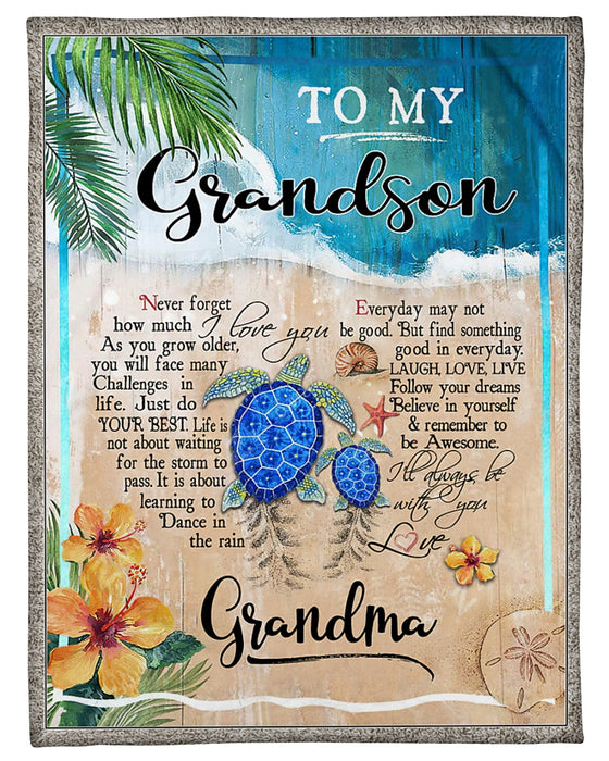 Personalized To My Grandson Turtles Fleece Blanket From Grandma Never Forget How Much I Love You Great Customized Gift For Birthday Christmas Thanksgiving