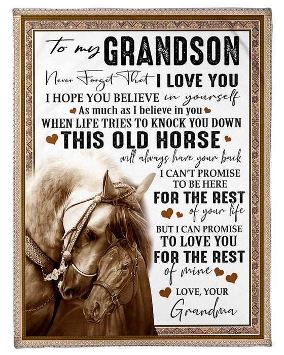 Personalized To My Grandson Horse Fleece Blanket From Grandma I Love You For The Rest Of Mine Great Customized Gift For Birthday Christmas Thanksgiving