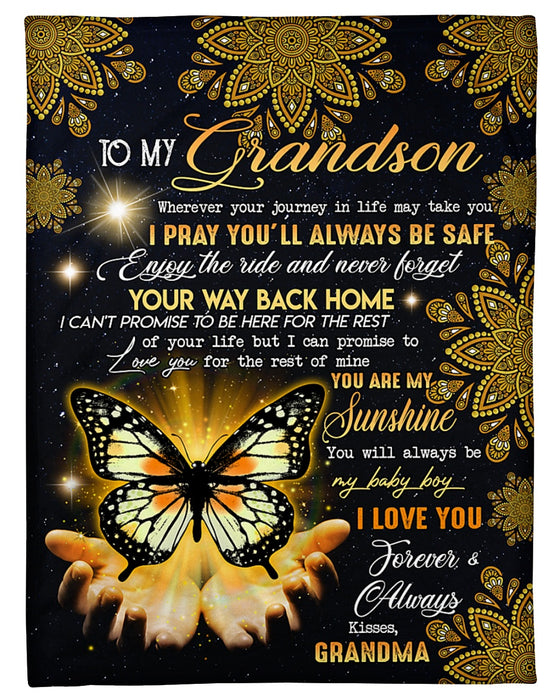 Personalized To My Grandson Butterflies Fleece Blanket From Grandma Never Forget Your Way Back Home Great Customized Gift For Birthday Christmas Thanksgiving