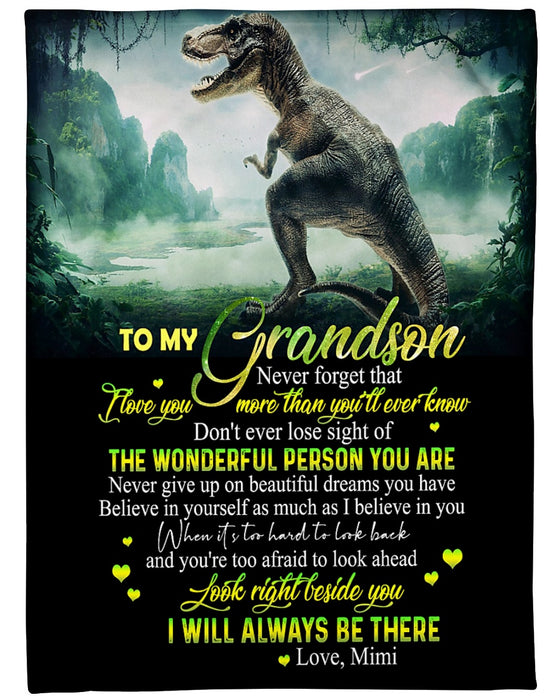 Personalized To My Grandson Dinosaur Fleece Blanket From Grandma Mimi I Will Always Be There Great Customized Gift For Birthday Christmas Thanksgiving