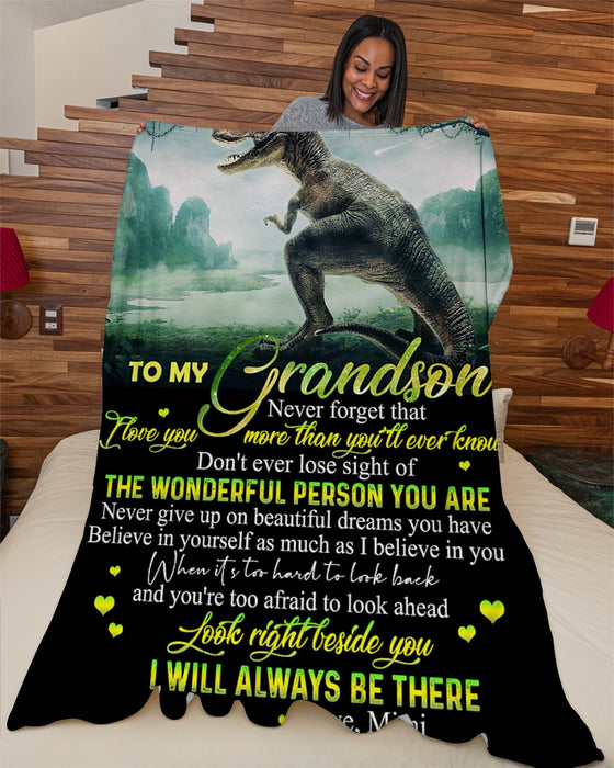 Personalized To My Grandson Dinosaur Fleece Blanket From Grandma Mimi I Will Always Be There Great Customized Gift For Birthday Christmas Thanksgiving