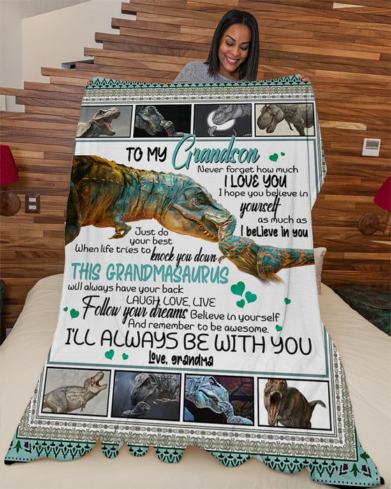 Personalized To My Grandson Dinosaur Fleece Blanket From Grandma Never Forget How Much I Love You Great Customized Gift For Birthday Christmas Thanksgiving
