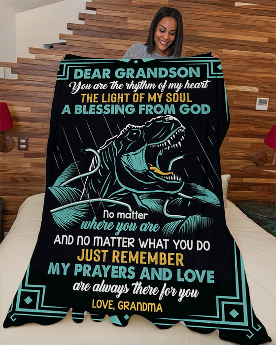 Personalized To My Grandson Dinasaur Fleece Blanket From Grandma You Are The Rhythm Of My Heart Great Customized Gift For Birthday Christmas Thanksgiving