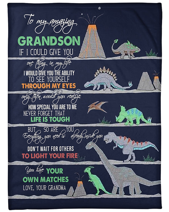 Personalized To My Grandson Dinosaur Fleece Blanket From Grandma You Have Your Own Matches Great Customized Gift For Birthday Christmas Thanksgiving