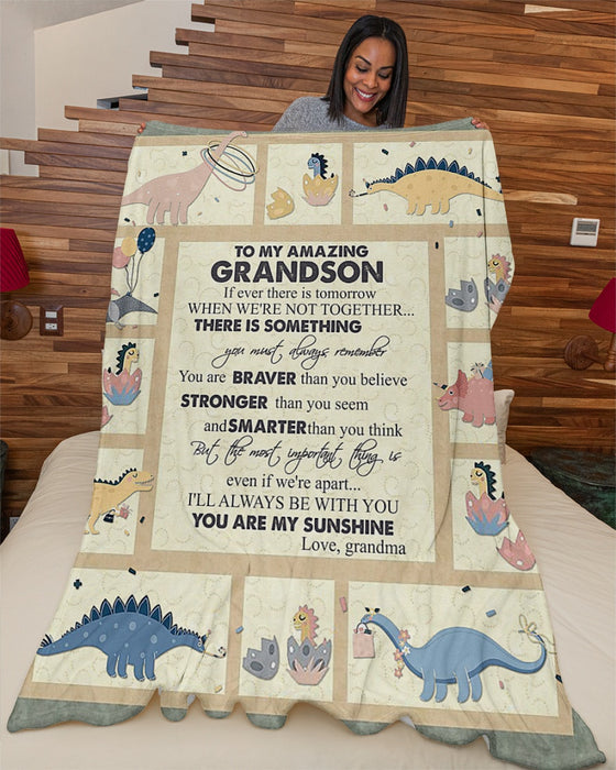 Personalized To My Grandson Dinosaur Fleece Blanket From Grandma You Are My Sunshine Great Customized Gift For Birthday Christmas Thanksgiving