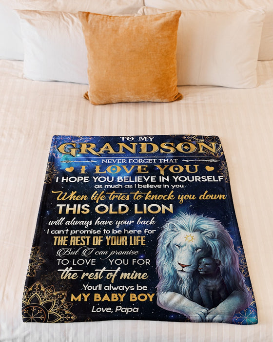Personalized To My Grandson Lion Fleece Blanket From Grandpa When Life Tries To Lock You Down Great Customized Gift For Birthday Christmas Thanksgiving