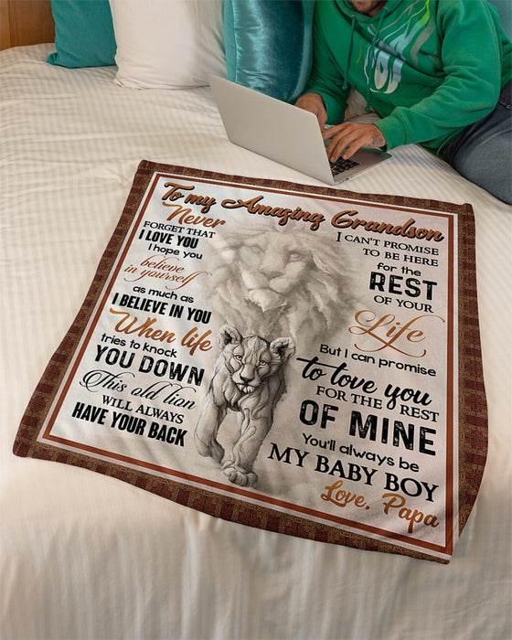 Personalized To My Grandson Lion Fleece Blanket From Grandpa When Life Tries To Knock You Down Great Customized Gift For Birthday Christmas Thanksgiving
