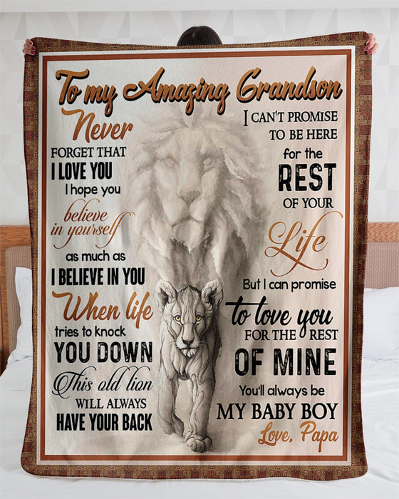 Personalized To My Grandson Lion Fleece Blanket From Grandpa When Life Tries To Knock You Down Great Customized Gift For Birthday Christmas Thanksgiving