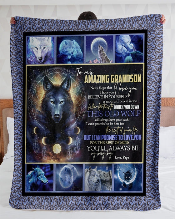 Personalized To My Grandson Wolf Fleece Blanket From Grandpa Believe In Yourself As Much As I Believe In You Great Customized Gift For Birthday Christmas Thanksgiving