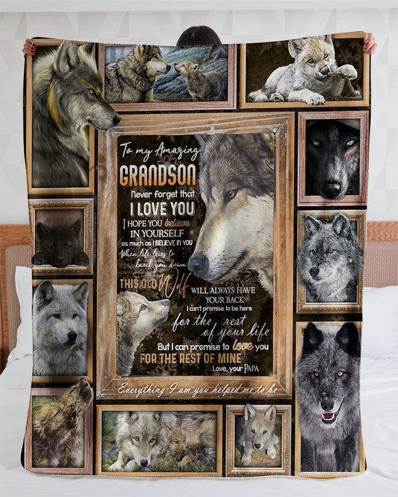 Personalized To My Grandson Wolf Fleece Blanket From Grandpa Never Forget That I Love You Great Customized Gift For Birthday Christmas Thanksgiving