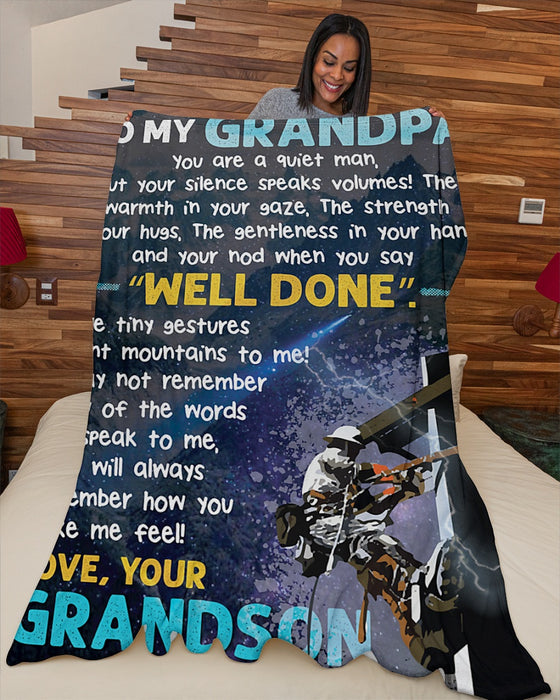 Personalized To My Grandpa Lineman Fleece Blanket From Grandson You Are A Quiet Man Great Customized Gift For Birthday Christmas Thanksgiving Anniversary Father's Day