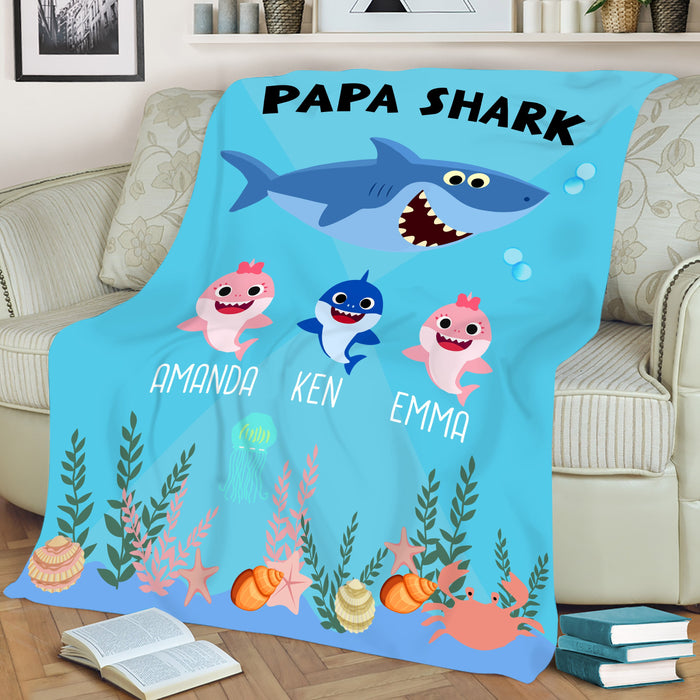 Personalized Dad Shark Fleece Blanket Great Customized Gift For Birthday Christmas Thanksgiving