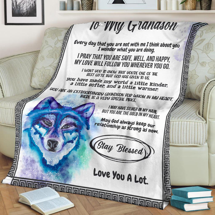 Personalized To My Grandson Wolf Fleece Blanket You Have Made My World A Little Kinder Great Customized Gift For Birthday Christmas Thanksgiving
