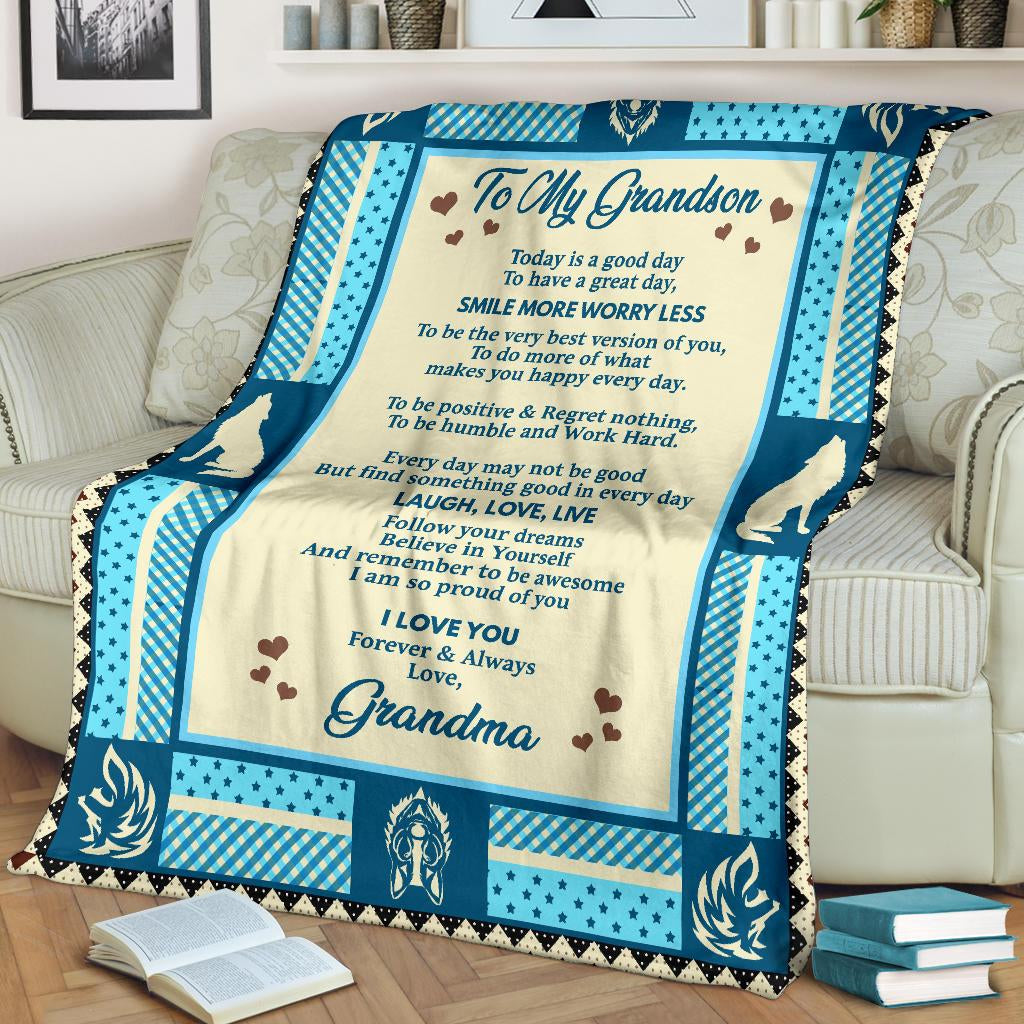 Personalized To My Grandson Fleece Blanket From Grandma Smile More Wor