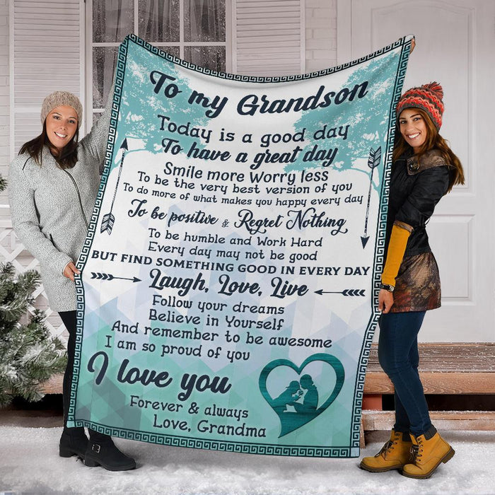 Personalized To My Grandson Fleece Blanket From Grandma Smile More Worry Less Great Customized Gift For Birthday Christmas Thanksgiving