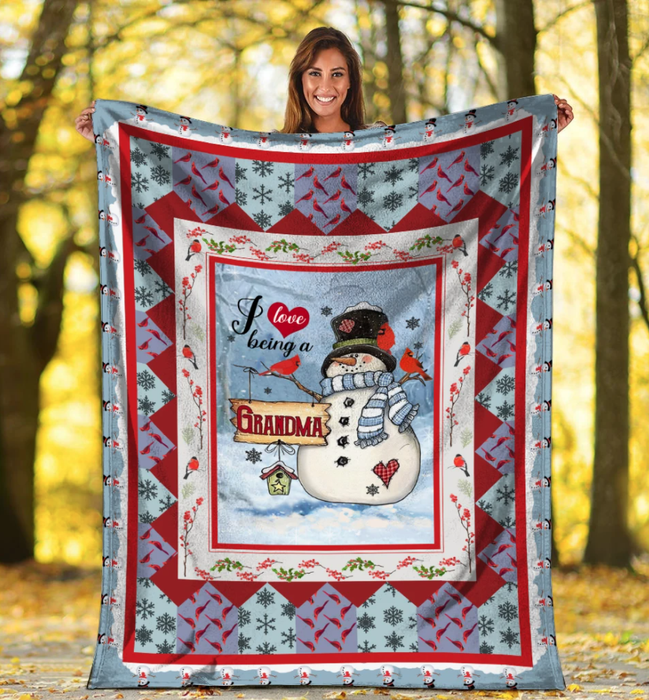 To My Grandma Snowman Fleece Blanket I Love Being  A Grandma Great Customized Gift For Birthday Christmas Thanksgiving Mother's Day