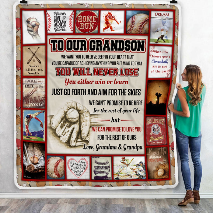 Personalized To My Grandson Baseball Fleece Blanket From Grandparent You Will Never Lose Great Customized Gift For Birthday Christmas Thanksgiving