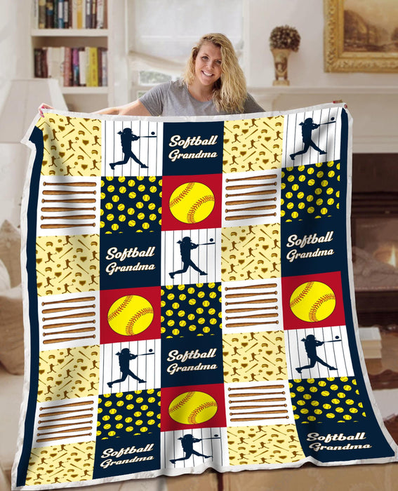 Softball Grandma Fleece Blanket Great Customized Blanket Gift For Mother's Day Birthday Christmas Thanksgiving