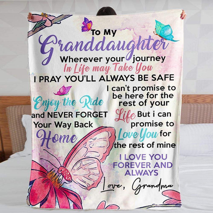 Personalized To My Granddaughter Butterfly Fleece Blanket From Grandma Wherever Your Journey In Life May Take You Great Customized Blanket For Birthday Christmas Thanksgiving