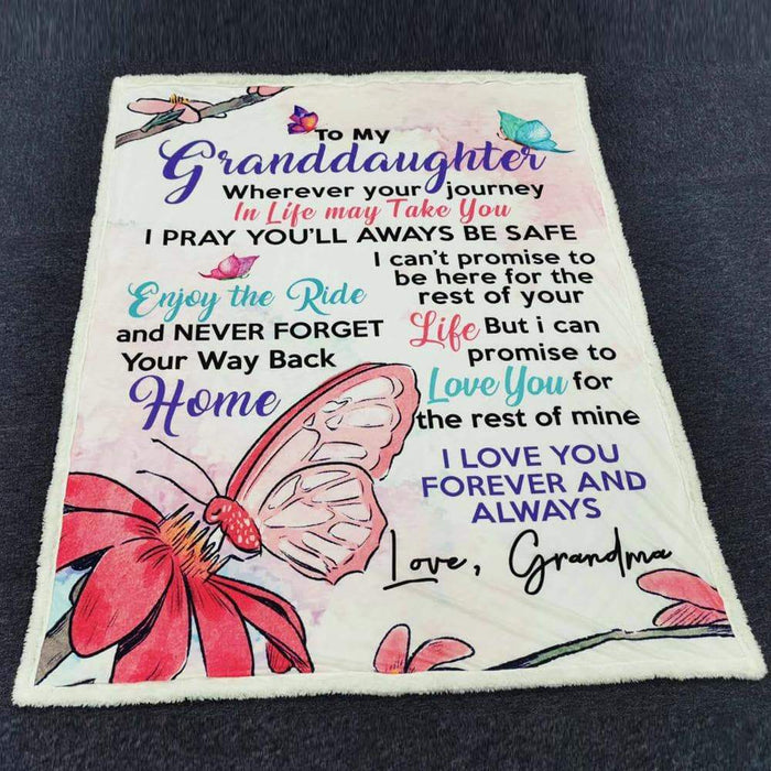 Personalized To My Granddaughter Butterfly Fleece Blanket From Grandma Wherever Your Journey In Life May Take You Great Customized Blanket For Birthday Christmas Thanksgiving